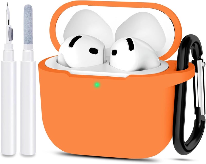 ATUAT Compatible with AirPods 4 Case Cover, Protective Silicone Skin Accessories with Keychain for Women Men for Apple AirPods 4th Generation Case(2024), Front LED Visible, Orange - Image 1